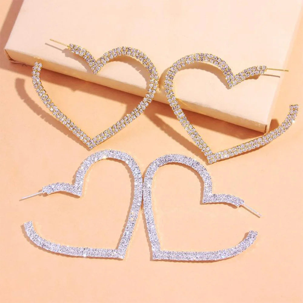 Rhinestone Hollow Heart Earrings Love Hoop Earrings Fashion Jewellery