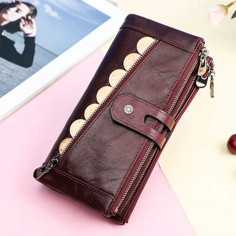 Contact's Women Wallet Fashion Genuine Leather Wallet Card Holder Female Long Purse