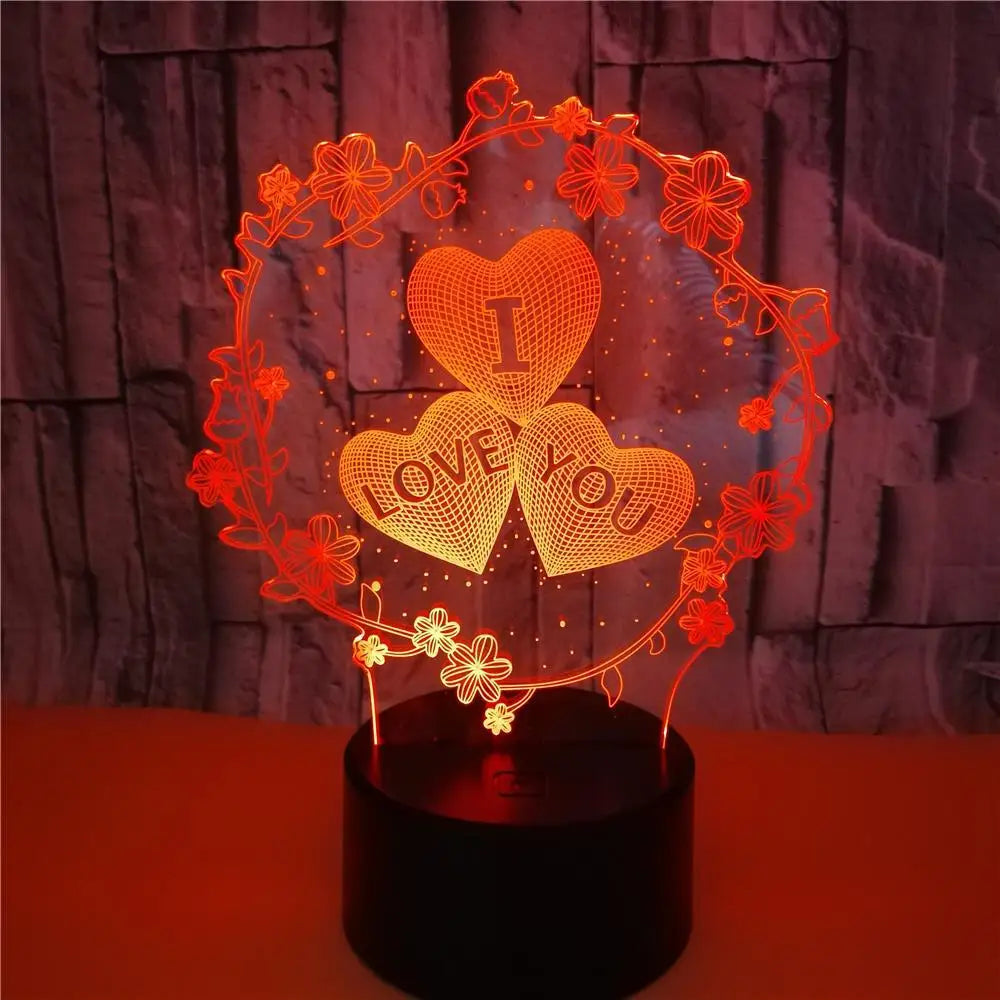 3D Lamp I LOVE YOU Colourful  LED Light Proposal Decoration Romantic Lamp