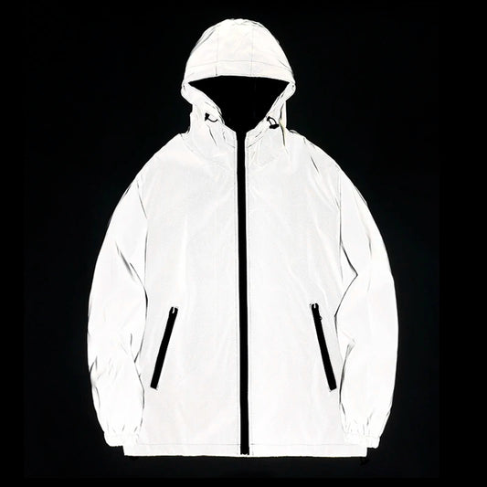 New Night Reflective Jackets Double Fabric Windbreaker Hooded Jacket Waterproof Zipper Coats Outwear