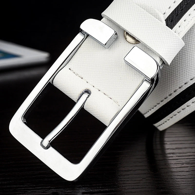 Cowhide Business Belt Men Male Waist Strap Leather Pin Buckle White Genuine Leather Belts