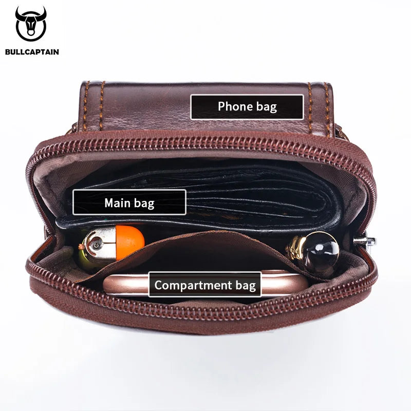 BULLCAPTAIN  MEN'S Leather BELT WAIST Bag Military Fanny PACK Molle Small Money Phone WAIST PACK Bum Pouch PURSE