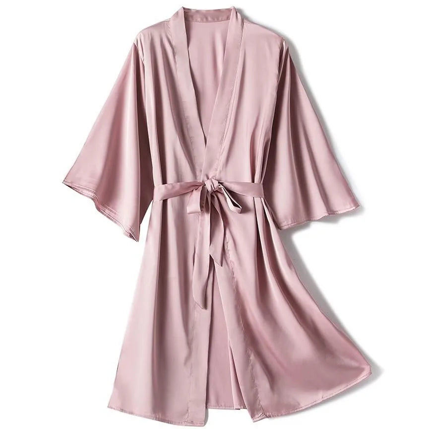 Bathrobe Gown Female Robe Set Satin Sleepwear Casual Nightgown