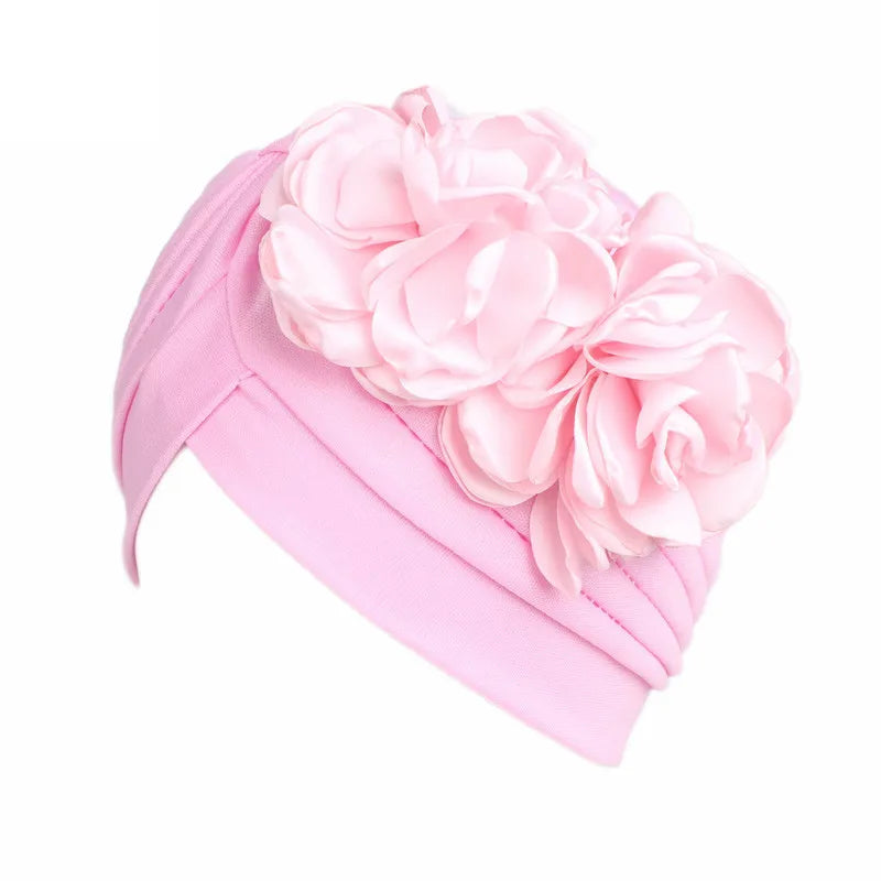 New Flower Decoration Turban, Solid Color Women's Head Wrap, Fashion Headwear, Bandana Cap