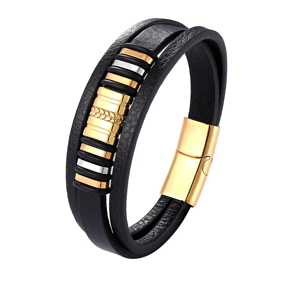 High Quality Luxury Accessories Bracelet Men's Fashion Gift Black Genuine Leather Bracelets DIY Combination Wild Handsome Gift - Hiron Store