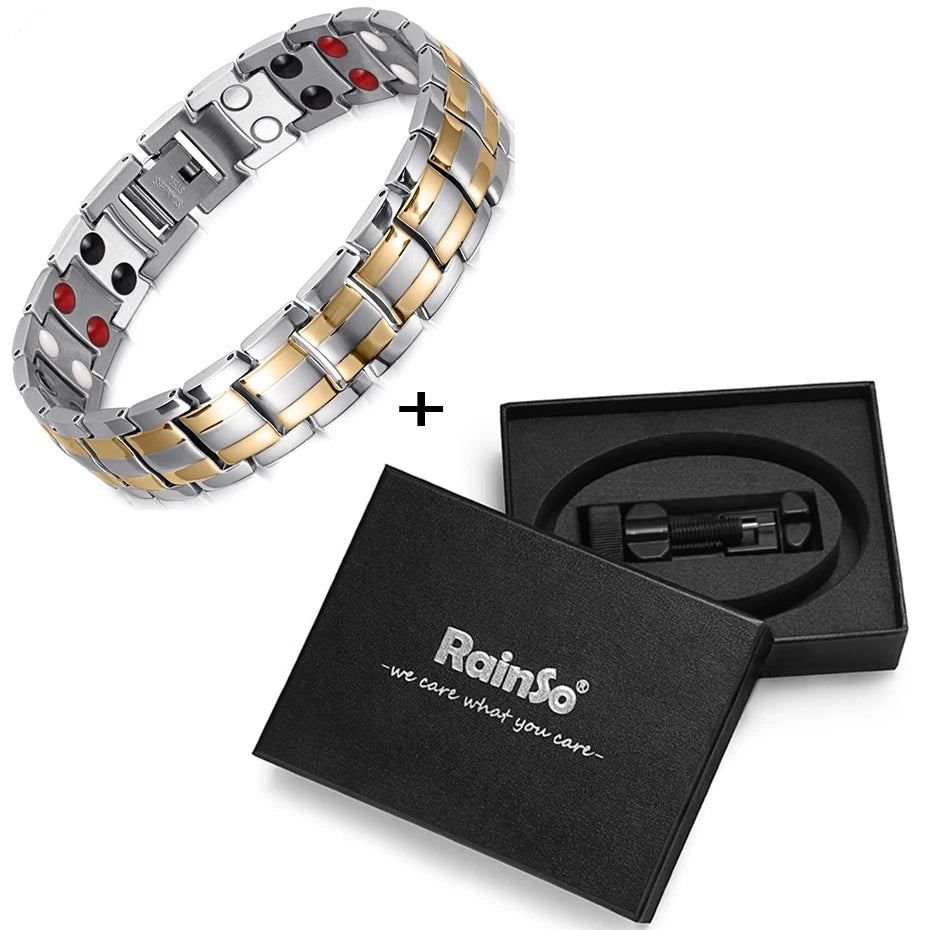 Rainso Health Care Stainless Steel Bracelet With Magnetic Men's Bracelet Viking 4in1 Elements Therapy Sleep Aid Chain Jewelry - Hiron Store