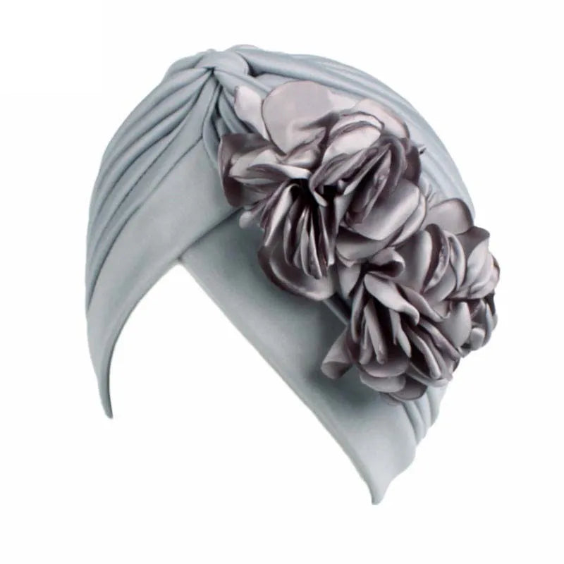 New Flower Decoration Turban, Solid Color Women's Head Wrap, Fashion Headwear, Bandana Cap