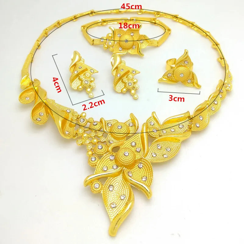 2024 New Luxury Dubai Gold Colorful Jewelry Sets Nigerian Wedding Necklace Ring Women