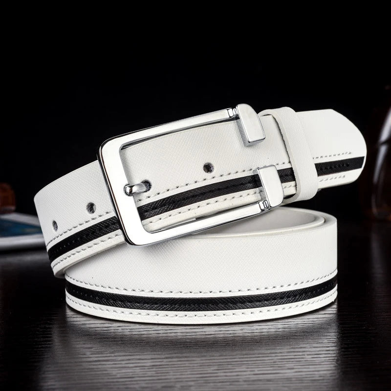 Cowhide Business Belt Men Male Waist Strap Leather Pin Buckle White Genuine Leather Belts