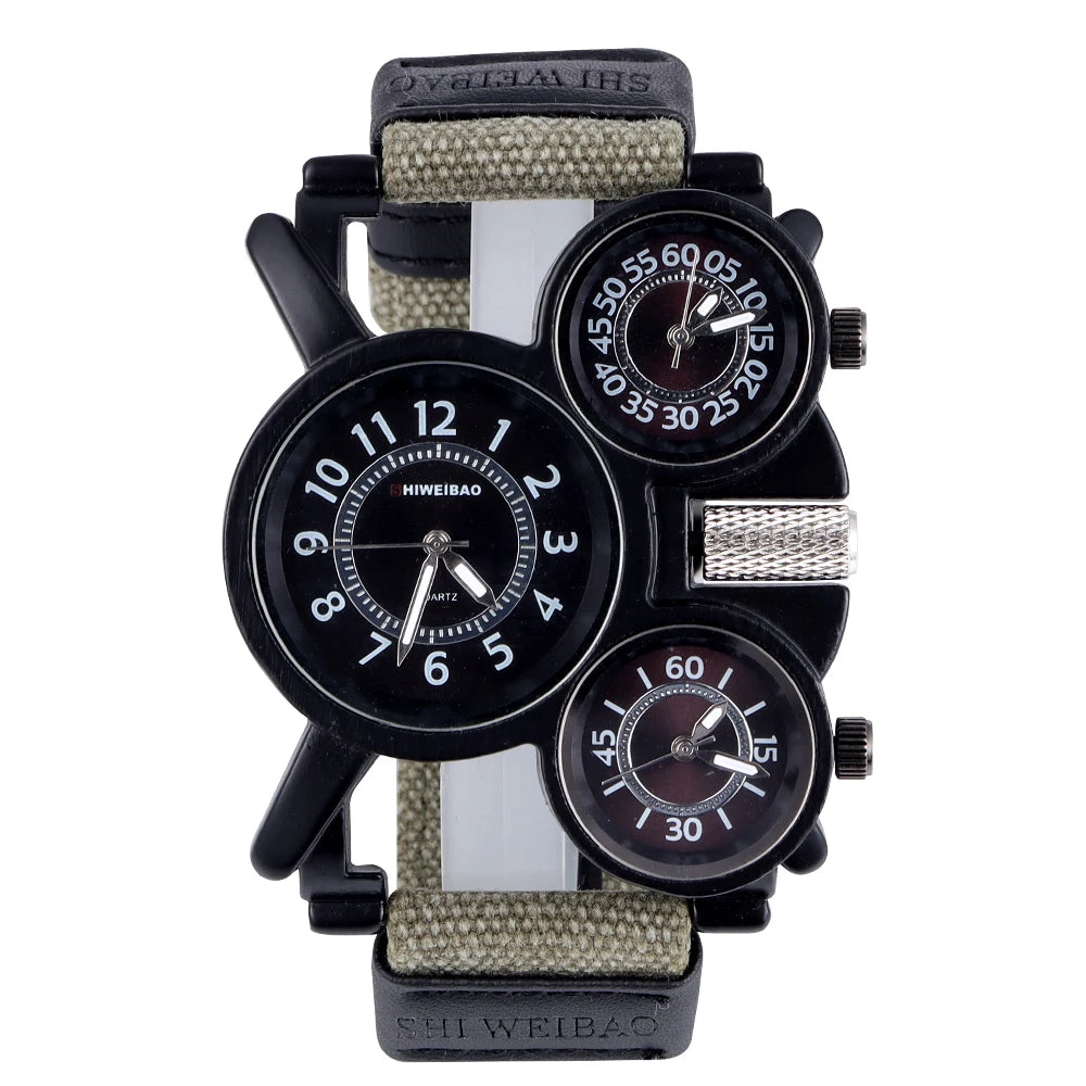 Multiple Time Zone Watches Men Brand Quartz Military Wristwatch