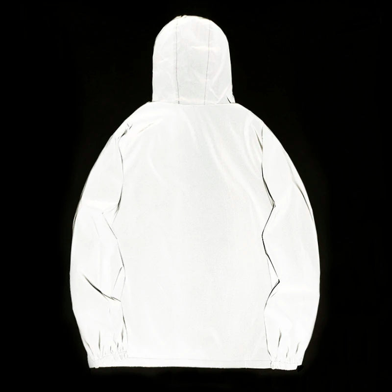 New Night Reflective Jackets Double Fabric Windbreaker Hooded Jacket Waterproof Zipper Coats Outwear