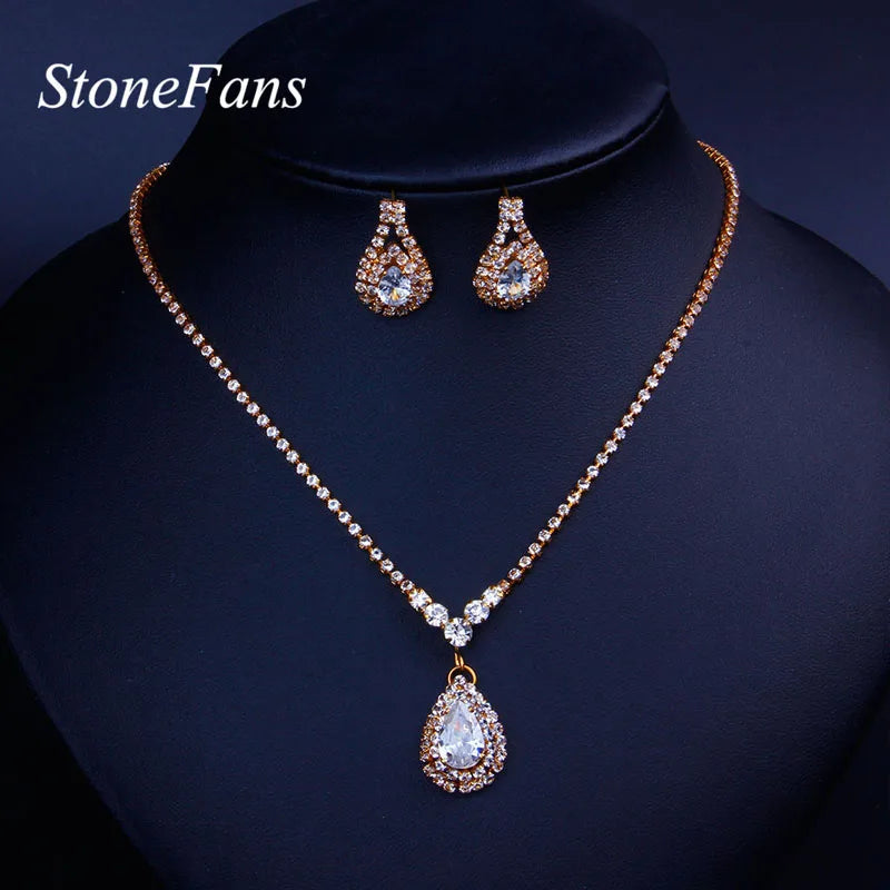 Water Drop Jewellery Set Necklace and Earrings Bridal Crystal Jewelry