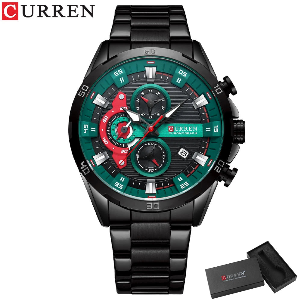 Waterproof Sport Quartz Chronograph Wristwatch Luxury Stainless Steel Clock