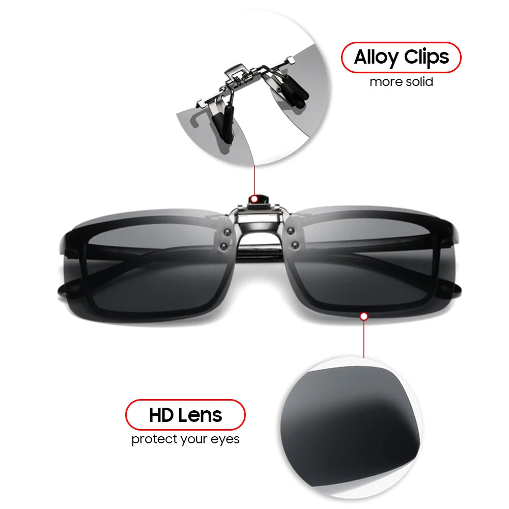 Mirror Blue Flip Up Clip on Sunglasses Fishing Men Square Polarized Lens Metal Night Vision Driving Women Glasses