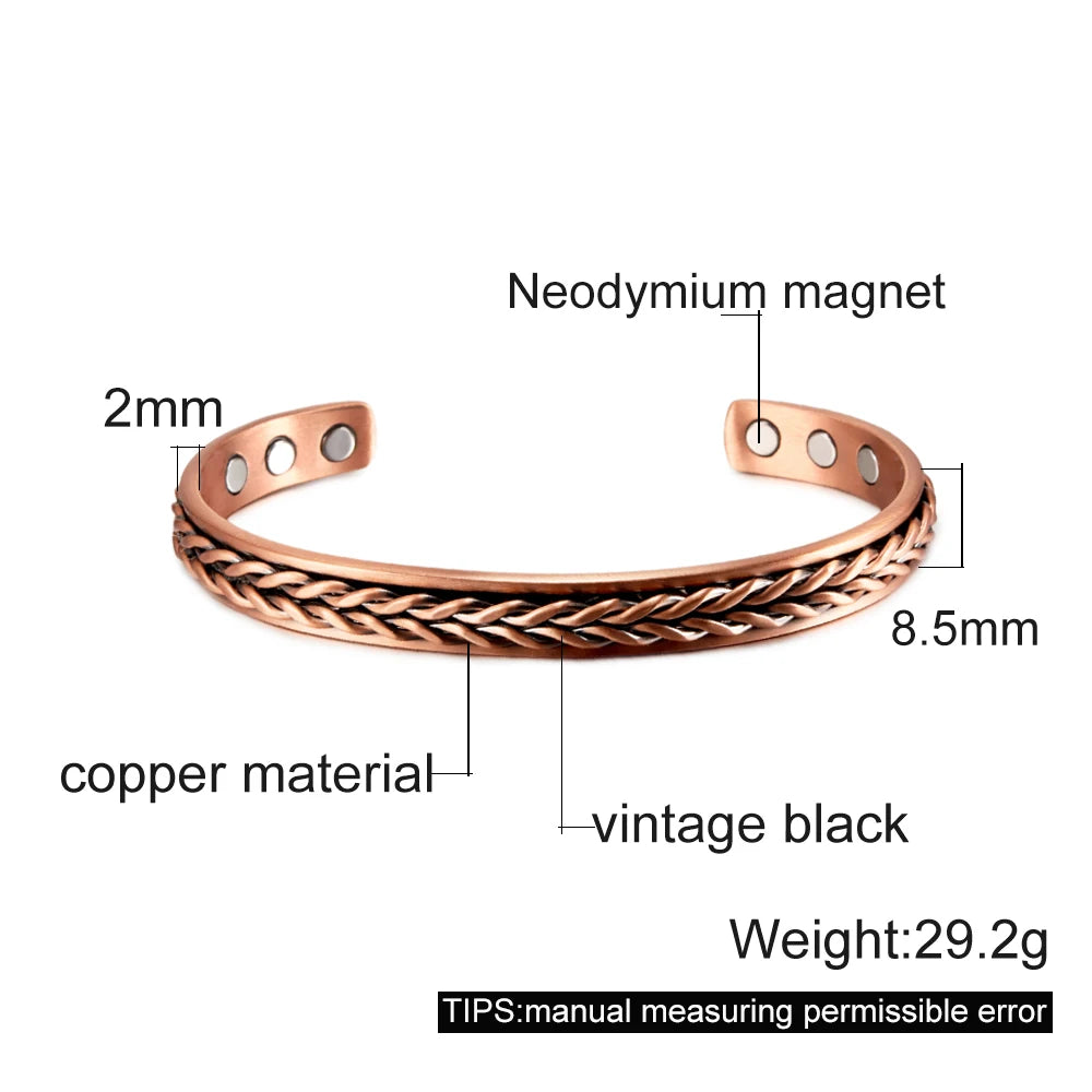 Pure Copper Magnetic Bracelet Benefits Adjustable Cuff Bangles Arthritis Pain Relief