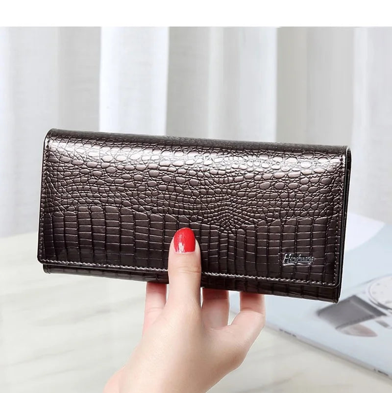 Genuine Leather Wallet Women Long Women's  Wallets Alligator Pattern Female Purse Money Bag