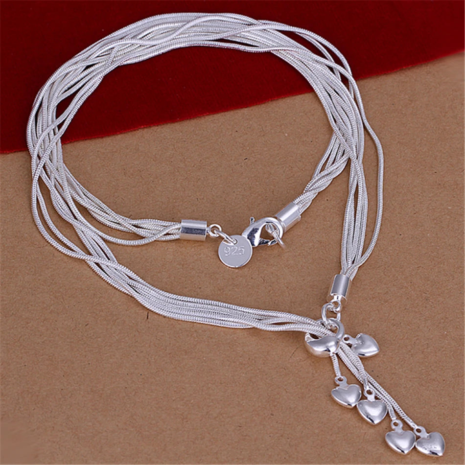 DOTEFFIL 925 Sterling Silver Heart Snake Chain Necklace Bracelet Earring Set For Woman Wedding Engagement Party Fashion Jewelry - Hiron Store