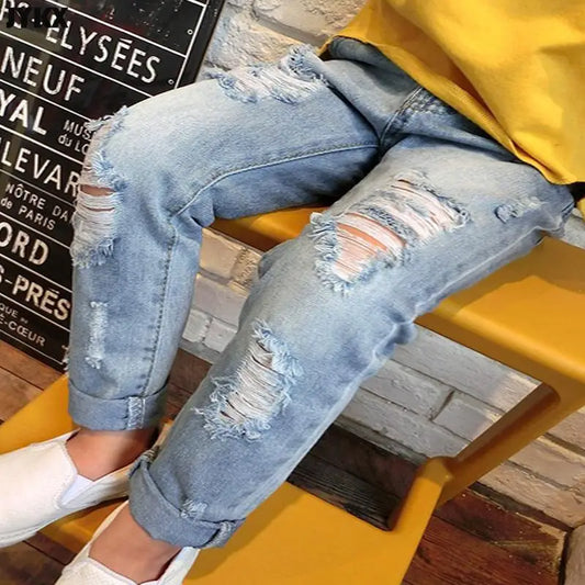 2024 New Fashion Little Girl Jeans Boy Spring and Summer Denim Casual Jeans Pants