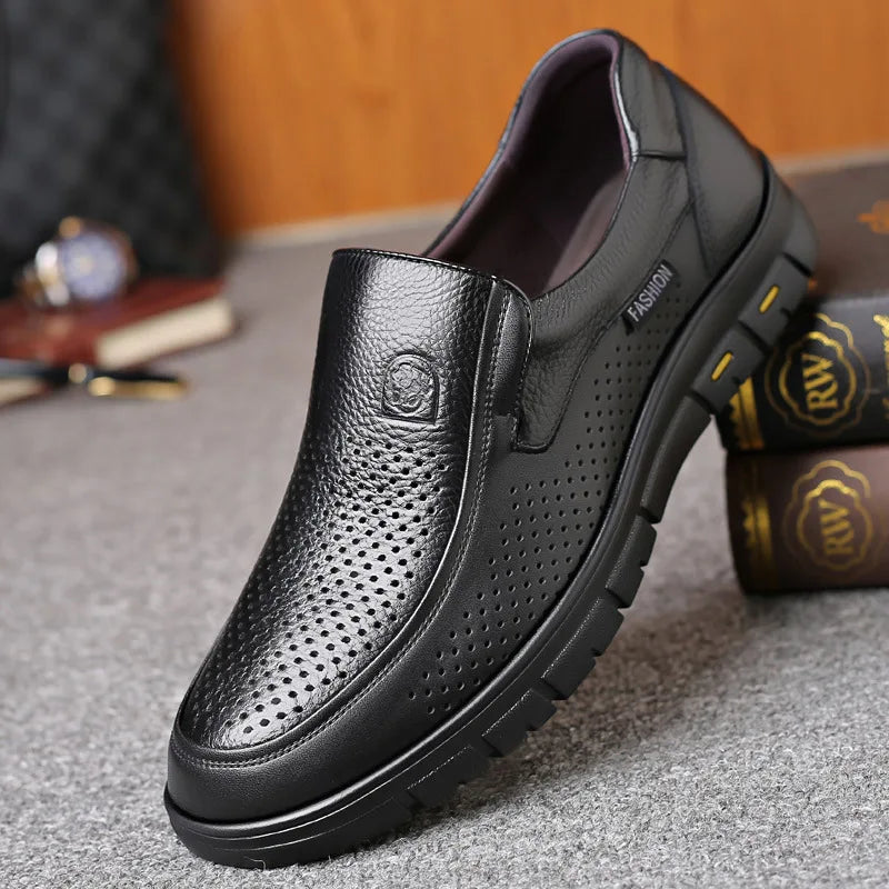 Men's Genuine Soft Anti-slip Rubber Loafers Casual Real Leather Shoes