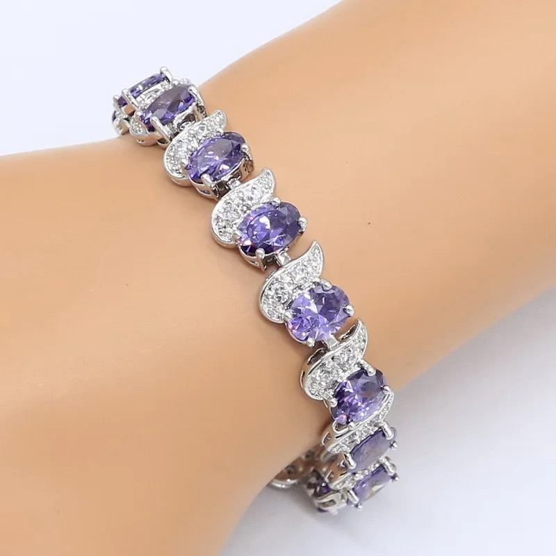 Dubai Jewelry Sets for Women Wedding Purple Amethyst Necklace Pendant Earrings Ring Bracelet Gift Box - Hiron Store