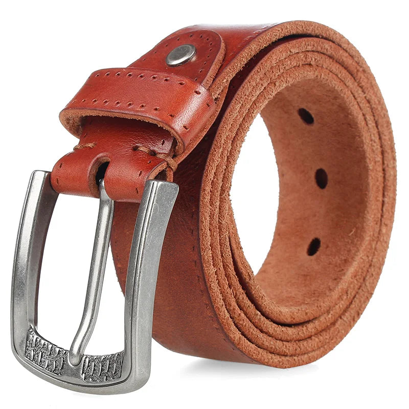 Men's Belt Natural Skin Cowhide Belt Vintage Alloy Pin Buckle Strap Casual Leather Belt