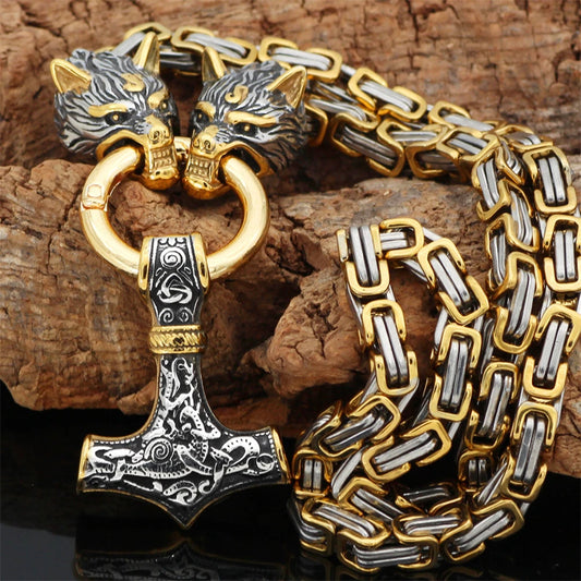 Wolf Men's Necklace Viking Wolf Head Stainless Steel Pendant Amulet Jewellery - Hiron Store