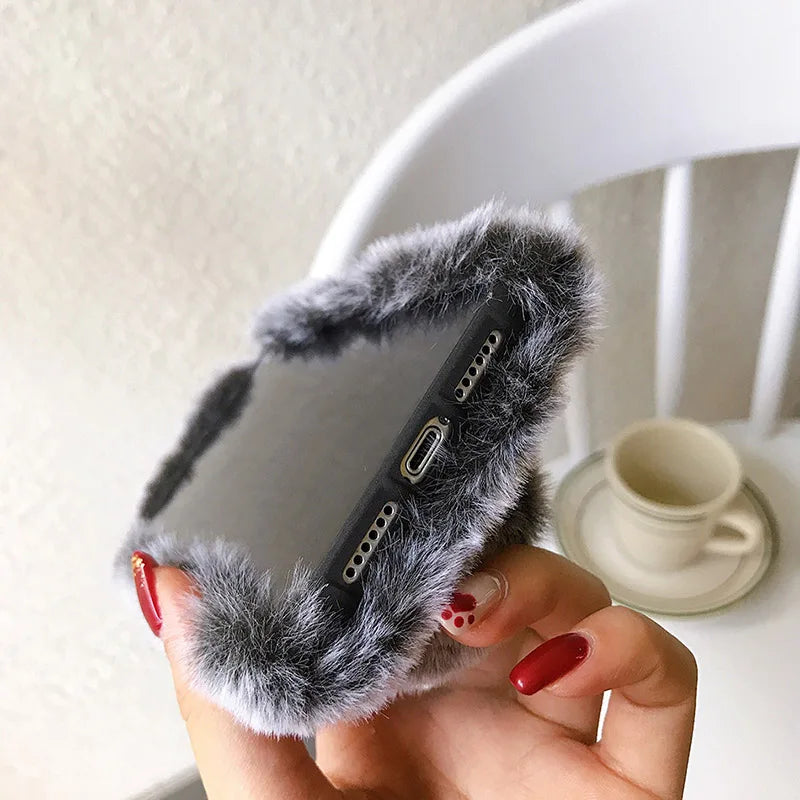 Cute Warm Phone Case Fur Cover For Iphone 16 15 14 13 12 11 Pro Max