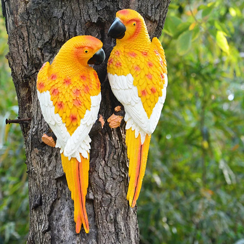 Resin Parrot Statue Wall Mounted DIY Outdoor Garden Tree Decoration Animal Sculpture Decor Ornament