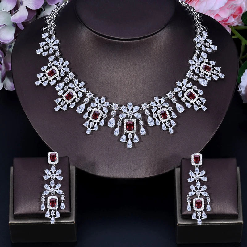 Costume Jewellery Set for Women Yellow Cubic Zirconia Tassel Square Drop Necklace Earrings