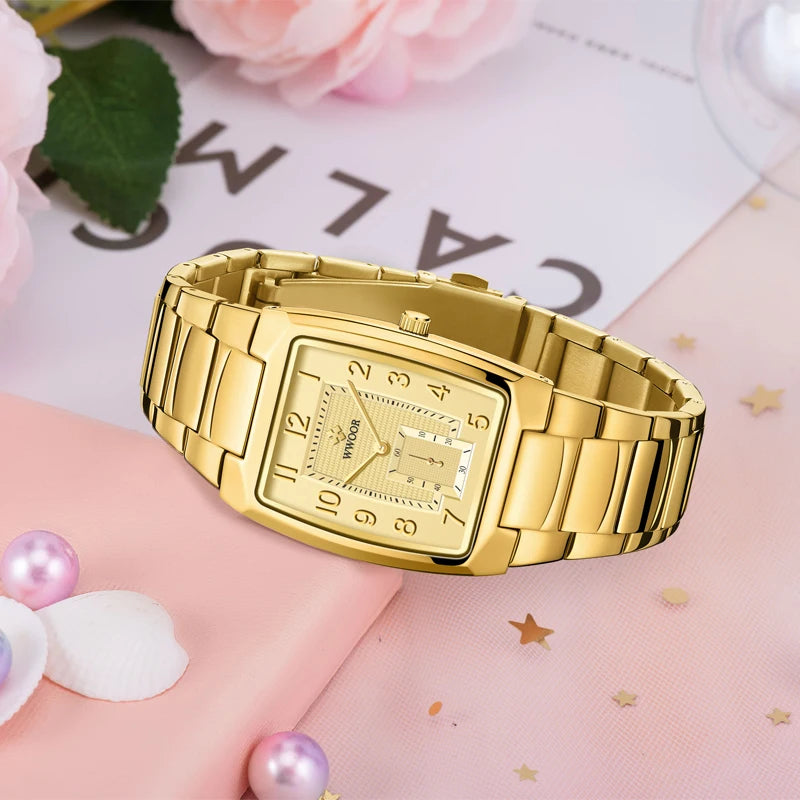 WWOOR 2024 New Gold Women Watches Creative Steel Bracelet  Ladies Square Waterproof Female Relogio Feminino