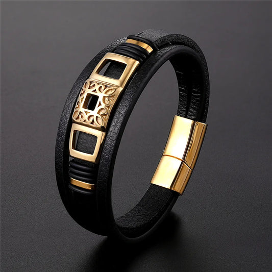 High Quality Luxury Accessories Bracelet Men's Fashion Gift Black Genuine Leather Bracelets DIY Combination Wild Handsome Gift - Hiron Store