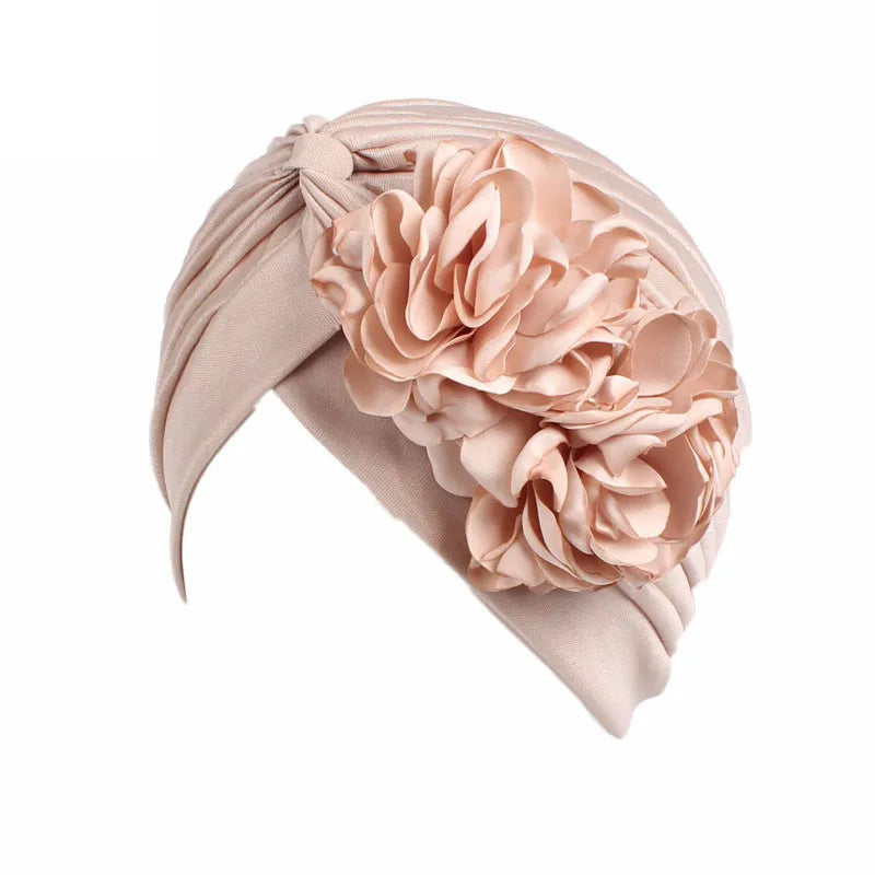 New Flower Decoration Turban, Solid Color Women's Head Wrap, Fashion Headwear, Bandana Cap