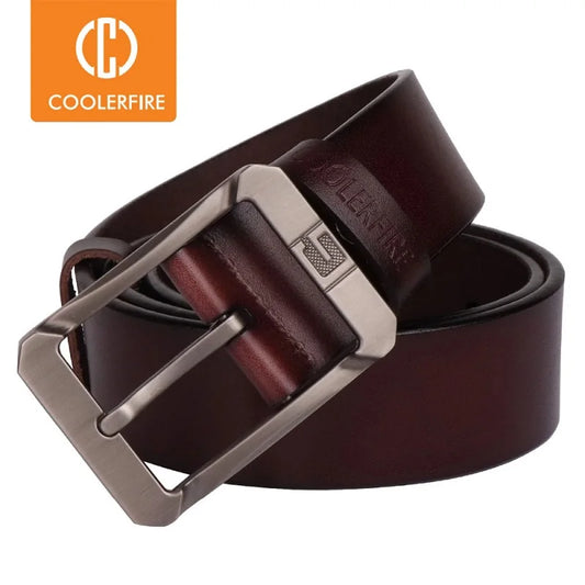 Coolerfire genuine leather belts male pin buckle jeans cowboy Mens Belt Luxury Designer High Quality Leather belt