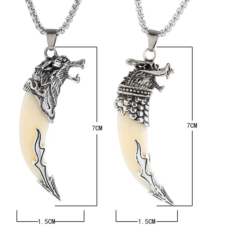 Retro domineering wolf tooth pendant necklace suitable for men's jewelry gifts - Hiron Store