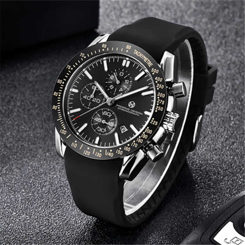 PAGANI DESIGN (Pagrne) Men Quartz Watch Rubber Belt Men's Luxury Watch