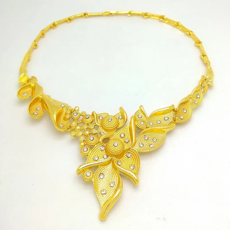 2024 New Luxury Dubai Gold Colorful Jewelry Sets Nigerian Wedding Necklace Ring Women