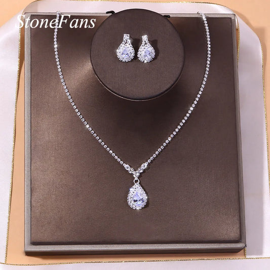 Crystal Water Drop Jewellery Set Necklace Set Earrings Wedding Jewelry Sets