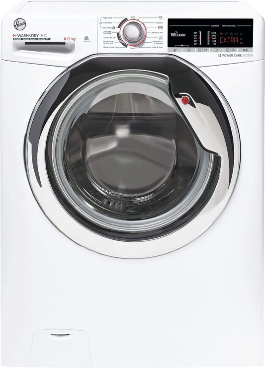 Hoover H-Wash 300 H3DS4855TACE Freestanding Washer Dryer, WiFi Connected, Load, 1400 rpm, White with Chrome door, White/Chrome Door, 8 Kg + 5 Kg - Hiron Store