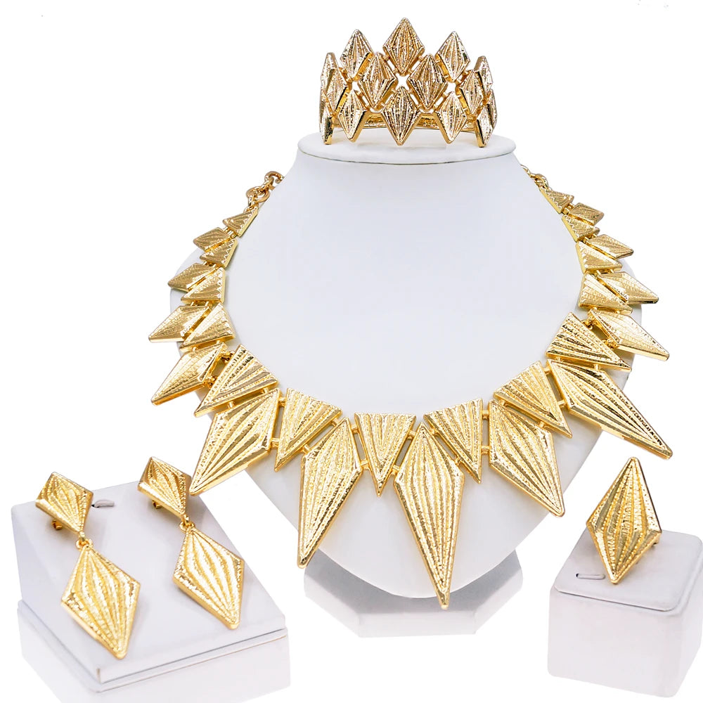 Jewelry Sets For Women Italy Dubai Gold Plated Necklace Abnormal Shape Exaggerated Style Earrings Bracelet Bijoux SYHOL - Hiron Store