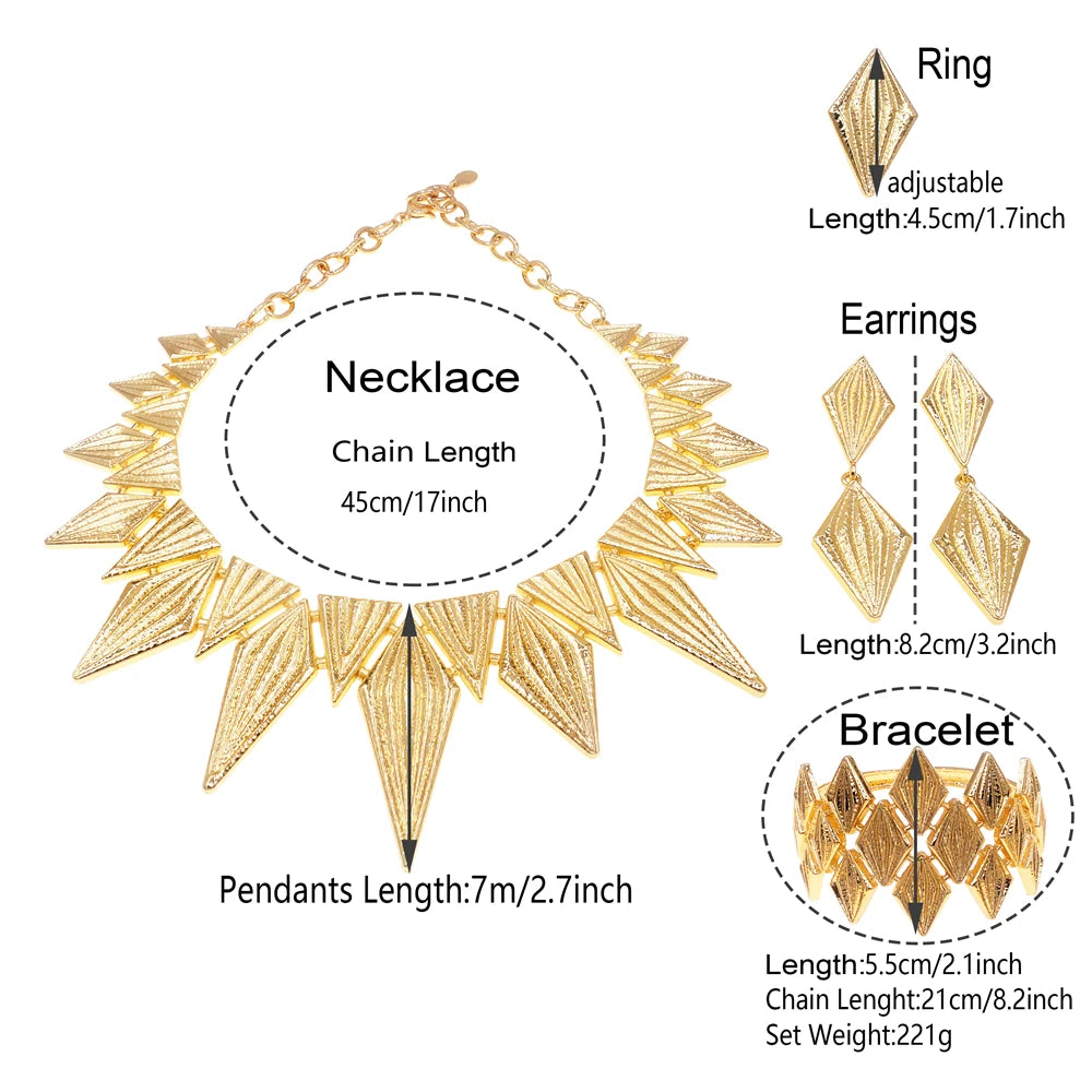 Jewelry Sets For Women Italy Dubai Gold Plated Necklace Abnormal Shape Exaggerated Style Earrings Bracelet Bijoux SYHOL - Hiron Store