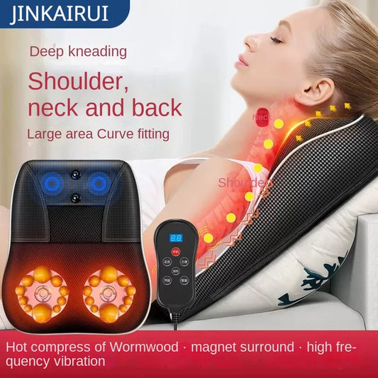 Jinkairui Electric Shiatsu Head Neck Cervical Ttraction Body Massager Car Back Pillow with Heating Vibrating Massage Device - Hiron Store