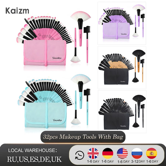Kainuoa 32Pcs Makeup Set Foundation Eye Shadows Lipsticks Powder Highlight Conceal Brushes Professional Makeup Tool Kit With Bag - Hiron Store