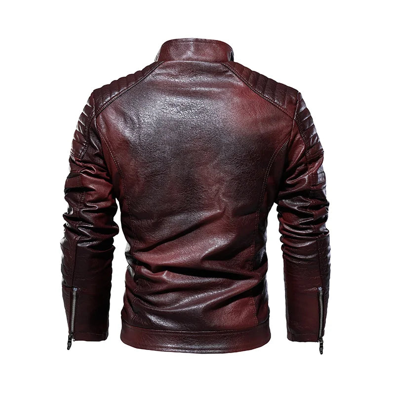 Leather Jacket Men Winter Fleece Motorcycle Faux Leather Jacket Removable Fur Collar Windbreaker Ropa De Hombre Slim Coat - Hiron Store