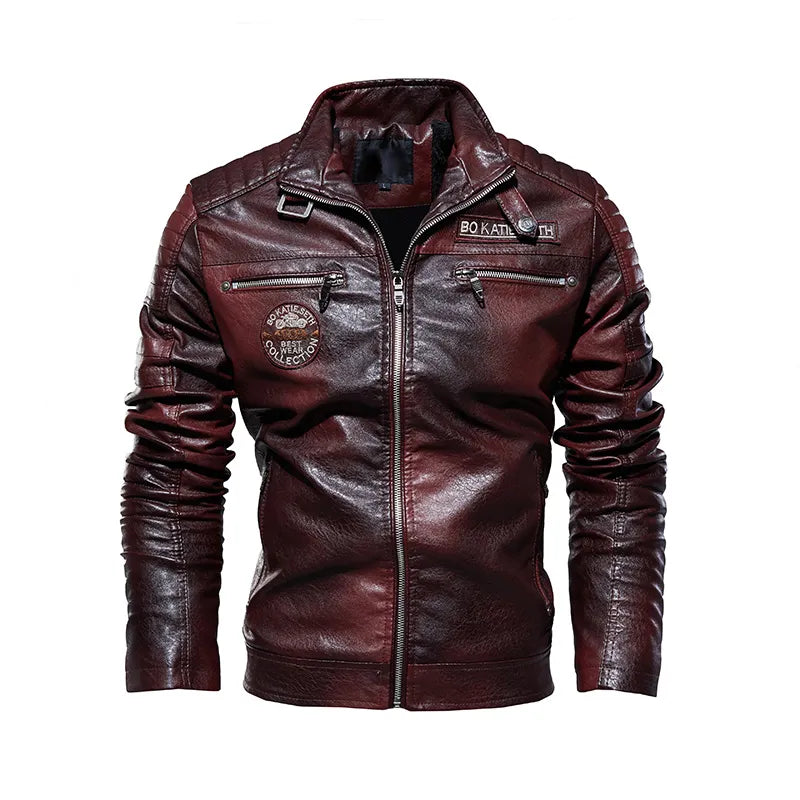 Leather Jacket Men Winter Fleece Motorcycle Faux Leather Jacket Removable Fur Collar Windbreaker Ropa De Hombre Slim Coat - Hiron Store