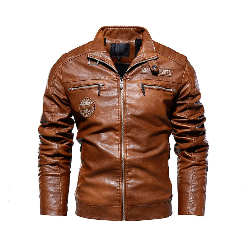 Leather Jacket Men Winter Fleece Motorcycle Faux Leather Jacket Removable Fur Collar Windbreaker Ropa De Hombre Slim Coat - Hiron Store