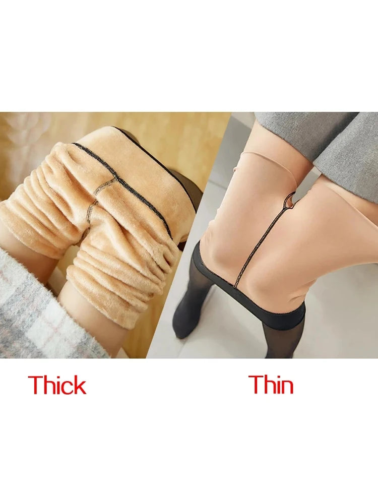 Leggings Winter Warm Sexy Elastic Translucent Pantyhose Female Fleece Thermal High Waist Slim Thicken Tight Pants - Hiron Store