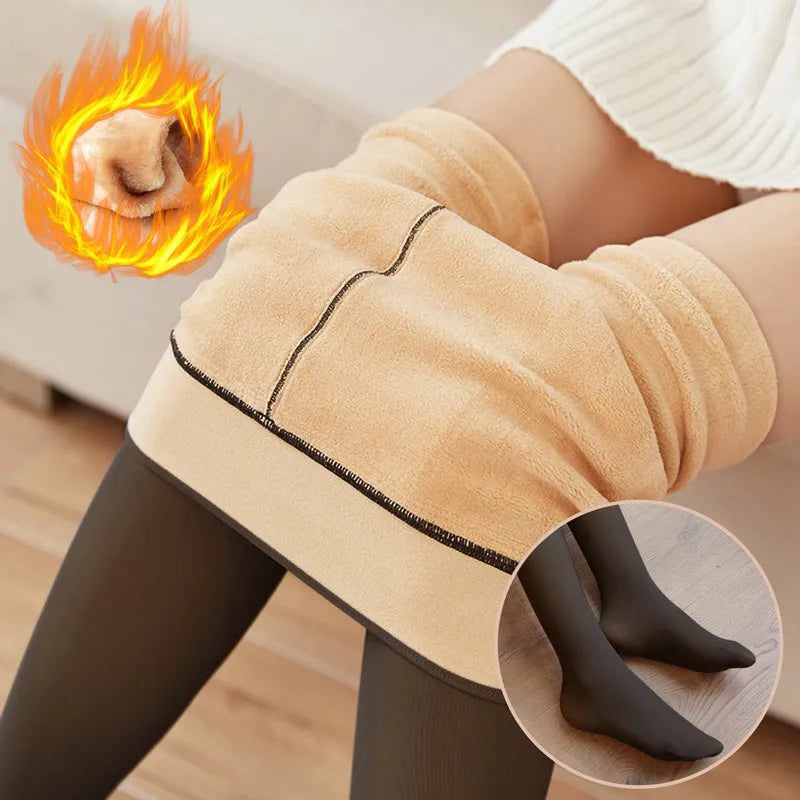 Leggings Winter Warm Sexy Elastic Translucent Pantyhose Female Fleece Thermal High Waist Slim Thicken Tight Pants - Hiron Store