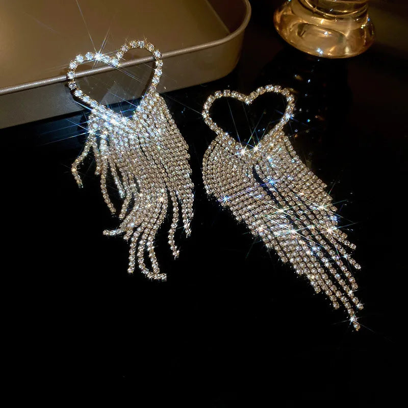 Long Rhinestone Tassel Earrings for Women 2024 New Fashion Statement Drop Earring Temperament Sparkle Geometry Jewelry Female - Hiron Store