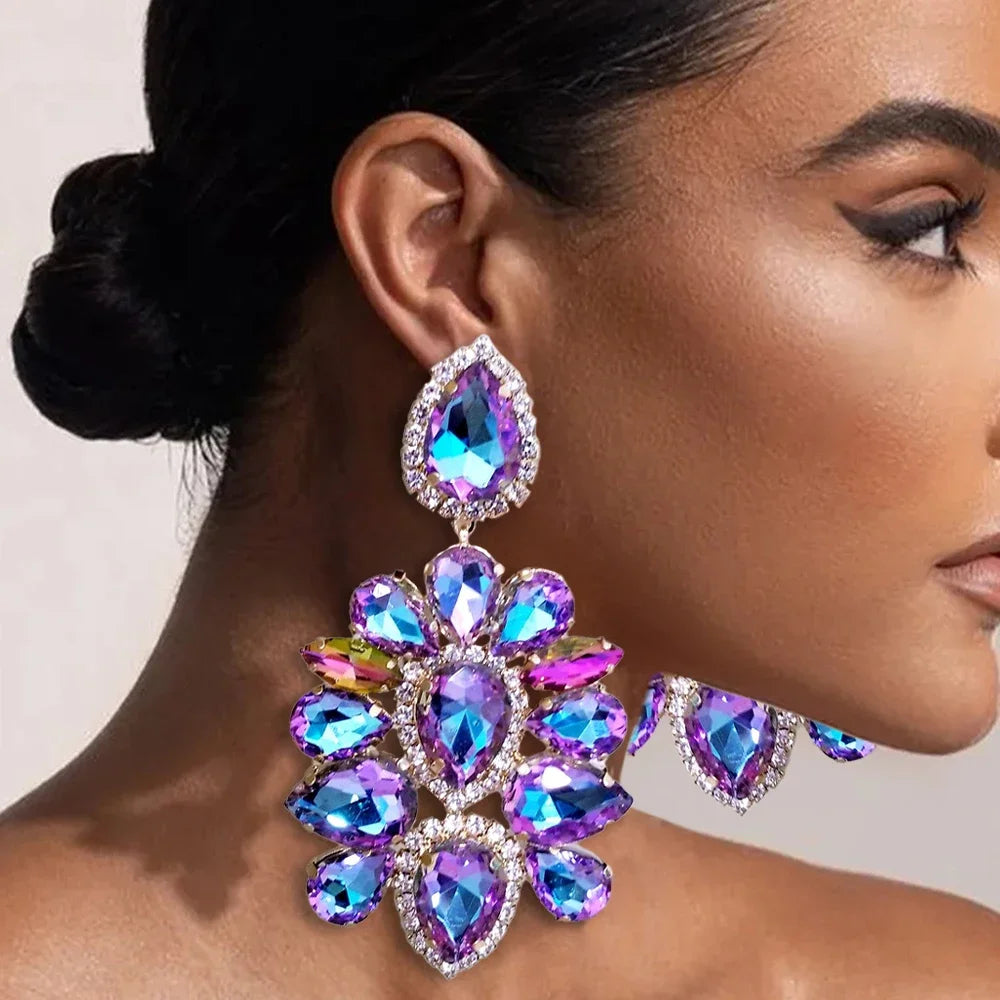 Luxury Chandelier Drop Earrings Large High Quality for Women Accessories Exaggerate Rhinestone Dangle Earrings Stud Jewelry - Hiron Store