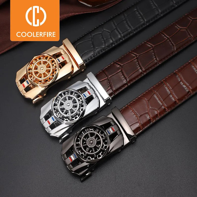 Men Genuine Leather Belts Brand Luxury Stone Pattern High Quality Business Work Automatic Buckle Belts for Men ZD121 - Hiron Store